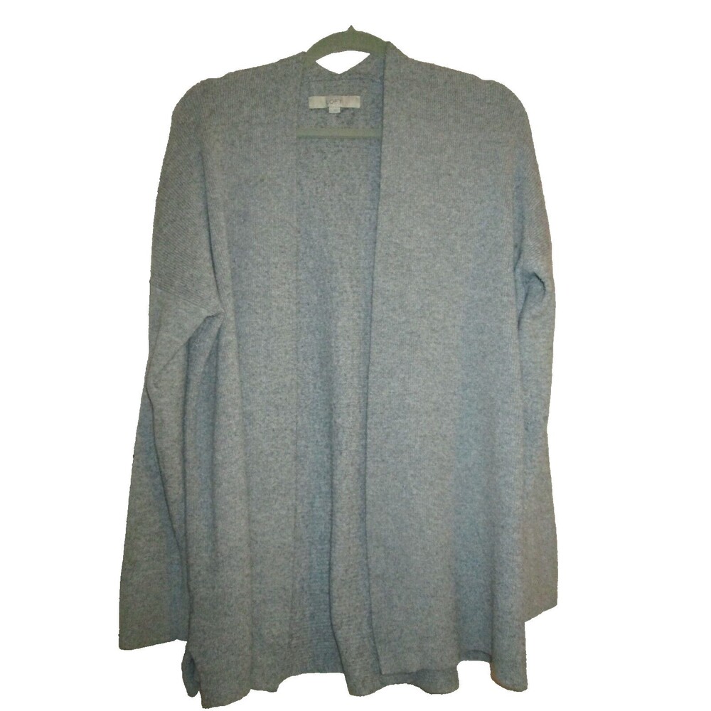 Ann Taylor Loft Cardigan Sweater Womens Large Grey Open Front Wool Blend Solid